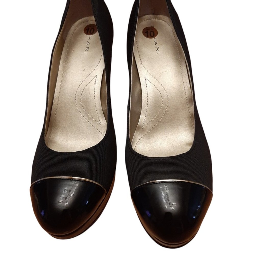 Tahari Black Fabric and Patent Leather (Laurie) Heels - Size 10M
